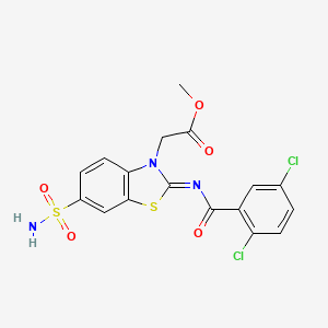 molecular formula C17H13Cl2N3O5S2 B2591494 Methyl 2-[2-(2,5-dichlorobenzoyl)imino-6-sulfamoyl-1,3-benzothiazol-3-yl]acetate CAS No. 887207-00-3