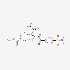 molecular formula C20H24N4O6S2 B2591503 ethyl 3-carbamoyl-2-(4-(N,N-dimethylsulfamoyl)benzamido)-4,5-dihydrothieno[2,3-c]pyridine-6(7H)-carboxylate CAS No. 449781-89-9