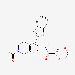 molecular formula C21H19N3O4S2 B2591511 N-(6-acetyl-3-(benzo[d]thiazol-2-yl)-4,5,6,7-tetrahydrothieno[2,3-c]pyridin-2-yl)-5,6-dihydro-1,4-dioxine-2-carboxamide CAS No. 887897-41-8