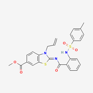 molecular formula C26H23N3O5S2 B2591523 Methyl 2-[2-[(4-methylphenyl)sulfonylamino]benzoyl]imino-3-prop-2-enyl-1,3-benzothiazole-6-carboxylate CAS No. 865174-95-4