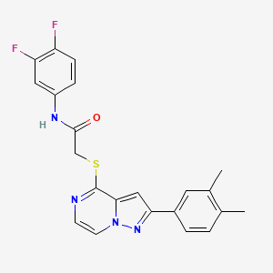 molecular formula C22H18F2N4OS B2591530 N-(3,4-二氟苯基)-2-{[2-(3,4-二甲基苯基)吡唑并[1,5-A]吡嗪-4-YL]硫代}乙酰胺 CAS No. 1794742-25-8