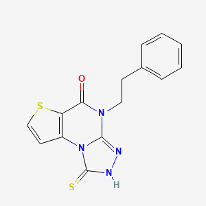 molecular formula C15H12N4OS2 B2591541 4-(2-phenylethyl)-1-thioxo-2,4-dihydrothieno[2,3-e][1,2,4]triazolo[4,3-a]pyrimidin-5(1H)-one CAS No. 1326852-49-6