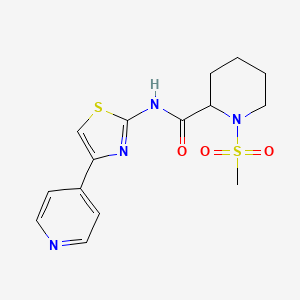 molecular formula C15H18N4O3S2 B2591542 1-(methylsulfonyl)-N-(4-(pyridin-4-yl)thiazol-2-yl)piperidine-2-carboxamide CAS No. 1214638-70-6