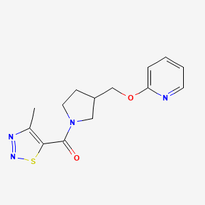 molecular formula C14H16N4O2S B2591554 (4-Methylthiadiazol-5-yl)-[3-(pyridin-2-yloxymethyl)pyrrolidin-1-yl]methanone CAS No. 2415468-37-8