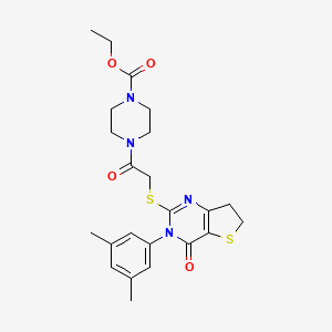 molecular formula C23H28N4O4S2 B2591565 Ethyl 4-(2-((3-(3,5-dimethylphenyl)-4-oxo-3,4,6,7-tetrahydrothieno[3,2-d]pyrimidin-2-yl)thio)acetyl)piperazine-1-carboxylate CAS No. 877653-29-7