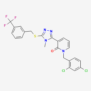 molecular formula C23H17Cl2F3N4OS B2591573 1-(2,4-dichlorobenzyl)-3-(4-methyl-5-{[3-(trifluoromethyl)benzyl]sulfanyl}-4H-1,2,4-triazol-3-yl)-2(1H)-pyridinone CAS No. 477853-22-8