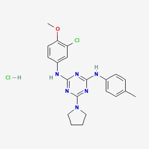 molecular formula C21H24Cl2N6O B2591576 N2-(3-chloro-4-methoxyphenyl)-6-(pyrrolidin-1-yl)-N4-(p-tolyl)-1,3,5-triazine-2,4-diamine hydrochloride CAS No. 1179470-03-1