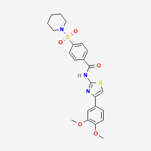 molecular formula C23H25N3O5S2 B2591589 N-(4-(3,4-dimethoxyphenyl)thiazol-2-yl)-4-(piperidin-1-ylsulfonyl)benzamide CAS No. 361160-21-6