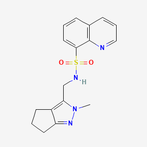 molecular formula C17H18N4O2S B2591591 N-((2-methyl-2,4,5,6-tetrahydrocyclopenta[c]pyrazol-3-yl)methyl)quinoline-8-sulfonamide CAS No. 2034603-30-8