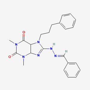 molecular formula C23H24N6O2 B2591602 1,3-dimethyl-8-[(E)-2-(phenylmethylidene)hydrazin-1-yl]-7-(3-phenylpropyl)-2,3,6,7-tetrahydro-1H-purine-2,6-dione CAS No. 1799252-56-4