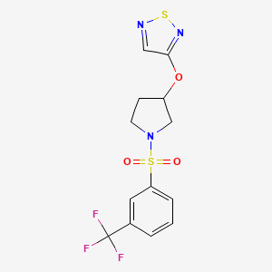 molecular formula C13H12F3N3O3S2 B2591680 3-({1-[3-(Trifluoromethyl)benzenesulfonyl]pyrrolidin-3-yl}oxy)-1,2,5-thiadiazole CAS No. 2097898-29-6
