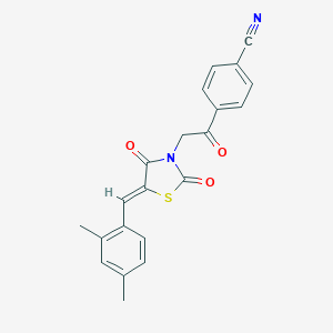 molecular formula C21H16N2O3S B259169 4-{[5-(2,4-Dimethylbenzylidene)-2,4-dioxo-1,3-thiazolidin-3-yl]acetyl}benzonitrile 