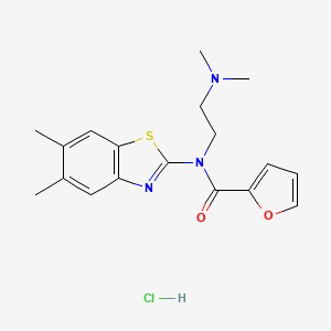 molecular formula C18H22ClN3O2S B2591703 N-(2-(dimethylamino)ethyl)-N-(5,6-dimethylbenzo[d]thiazol-2-yl)furan-2-carboxamide hydrochloride CAS No. 1216860-13-7