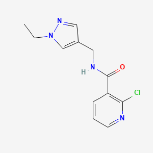 molecular formula C12H13ClN4O B2591710 2-Chloro-N-[(1-ethylpyrazol-4-yl)methyl]pyridine-3-carboxamide CAS No. 2411299-64-2