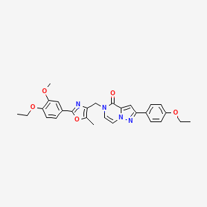 molecular formula C28H28N4O5 B2591713 5-((2-(4-ethoxy-3-methoxyphenyl)-5-methyloxazol-4-yl)methyl)-2-(4-ethoxyphenyl)pyrazolo[1,5-a]pyrazin-4(5H)-one CAS No. 1285896-03-8