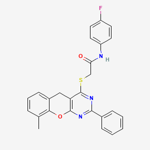molecular formula C26H20FN3O2S B2591731 N-(4-氟苯基)-2-({9-甲基-2-苯基-5H-色烯[2,3-D]嘧啶-4-YL}硫代)乙酰胺 CAS No. 866871-16-1