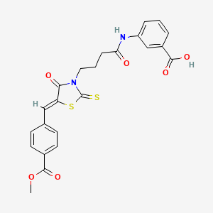 molecular formula C23H20N2O6S2 B2591766 (Z)-3-(4-(5-(4-(methoxycarbonyl)benzylidene)-4-oxo-2-thioxothiazolidin-3-yl)butanamido)benzoic acid CAS No. 681814-10-8