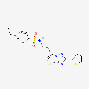 molecular formula C18H18N4O2S3 B2591770 4-ethyl-N-(2-(2-(thiophen-2-yl)thiazolo[3,2-b][1,2,4]triazol-6-yl)ethyl)benzenesulfonamide CAS No. 946206-10-6