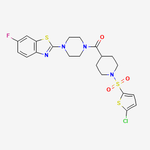 molecular formula C21H22ClFN4O3S3 B2591792 (1-((5-Chlorothiophen-2-yl)sulfonyl)piperidin-4-yl)(4-(6-fluorobenzo[d]thiazol-2-yl)piperazin-1-yl)methanone CAS No. 922820-39-1