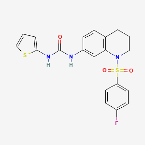 molecular formula C20H18FN3O3S2 B2591833 1-(1-((4-Fluorophenyl)sulfonyl)-1,2,3,4-tetrahydroquinolin-7-yl)-3-(thiophen-2-yl)urea CAS No. 1203074-53-6