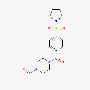 molecular formula C17H23N3O4S B2591851 1-乙酰基-4-{[4-(吡咯烷基磺酰基)苯基]羰基}哌嗪 CAS No. 898657-04-0