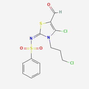 molecular formula C13H12Cl2N2O3S2 B2591860 N-[4-chloro-3-(3-chloropropyl)-5-formyl-2,3-dihydro-1,3-thiazol-2-ylidene]benzenesulfonamide CAS No. 723320-46-5