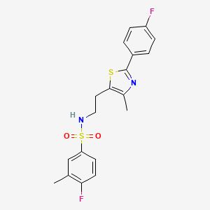 molecular formula C19H18F2N2O2S2 B2591870 4-fluoro-N-[2-[2-(4-fluorophenyl)-4-methyl-1,3-thiazol-5-yl]ethyl]-3-methylbenzenesulfonamide CAS No. 923114-37-8