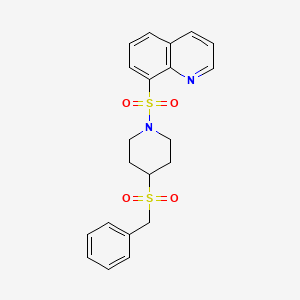 molecular formula C21H22N2O4S2 B2591885 8-((4-(Benzylsulfonyl)piperidin-1-yl)sulfonyl)quinoline CAS No. 2034467-70-2