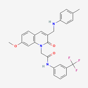 molecular formula C27H24F3N3O3 B2591888 2-(7-甲氧基-2-氧代-3-((对甲苯基氨基)甲基)喹啉-1(2H)-基)-N-(3-(三氟甲基)苯基)乙酰胺 CAS No. 893788-21-1