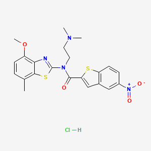 molecular formula C22H23ClN4O4S2 B2591891 N-(2-(dimethylamino)ethyl)-N-(4-methoxy-7-methylbenzo[d]thiazol-2-yl)-5-nitrobenzo[b]thiophene-2-carboxamide hydrochloride CAS No. 1189981-77-8