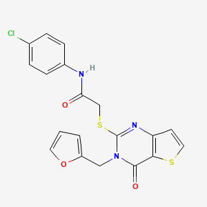molecular formula C19H14ClN3O3S2 B2591898 N-(4-chlorophenyl)-2-{[3-(furan-2-ylmethyl)-4-oxo-3,4-dihydrothieno[3,2-d]pyrimidin-2-yl]sulfanyl}acetamide CAS No. 1326892-17-4