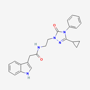 molecular formula C23H23N5O2 B2591909 N-(2-(3-cyclopropyl-5-oxo-4-phenyl-4,5-dihydro-1H-1,2,4-triazol-1-yl)ethyl)-2-(1H-indol-3-yl)acetamide CAS No. 1396861-55-4
