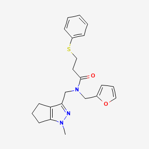molecular formula C22H25N3O2S B2591935 N-(furan-2-ylmethyl)-N-((1-methyl-1,4,5,6-tetrahydrocyclopenta[c]pyrazol-3-yl)methyl)-3-(phenylthio)propanamide CAS No. 1795424-82-6