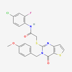 molecular formula C22H17ClFN3O3S2 B2591939 N-(4-chloro-2-fluorophenyl)-2-{[3-(4-methoxybenzyl)-4-oxo-3,4-dihydrothieno[3,2-d]pyrimidin-2-yl]sulfanyl}acetamide CAS No. 1252923-82-2
