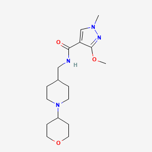 molecular formula C17H28N4O3 B2591944 3-methoxy-1-methyl-N-{[1-(oxan-4-yl)piperidin-4-yl]methyl}-1H-pyrazole-4-carboxamide CAS No. 2034588-16-2