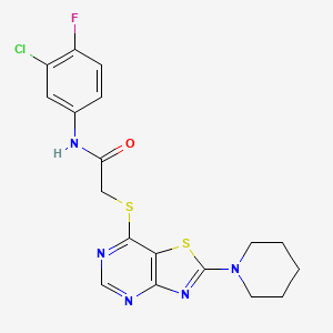 N-(3-chloro-4-fluorophenyl)-2-((2-(piperidin-1-yl)thiazolo[4,5-d]pyrimidin-7-yl)thio)acetamide