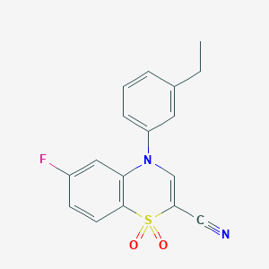 molecular formula C17H13FN2O2S B2591972 4-(3-ethylphenyl)-6-fluoro-4H-benzo[b][1,4]thiazine-2-carbonitrile 1,1-dioxide CAS No. 1206988-20-6