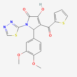 molecular formula C19H15N3O5S2 B2591976 5-(3,4-dimethoxyphenyl)-3-hydroxy-1-(1,3,4-thiadiazol-2-yl)-4-(thiophene-2-carbonyl)-1H-pyrrol-2(5H)-one CAS No. 307541-60-2