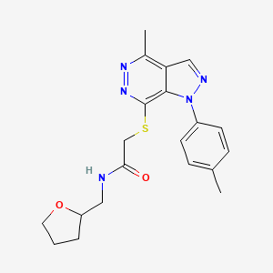 molecular formula C20H23N5O2S B2591982 2-((4-methyl-1-(p-tolyl)-1H-pyrazolo[3,4-d]pyridazin-7-yl)thio)-N-((tetrahydrofuran-2-yl)methyl)acetamide CAS No. 1207028-21-4