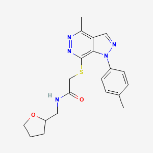 molecular formula C20H23N5O2S B2591982 2-((4-Methyl-1-(p-Tolyl)-1H-pyrazolo[3,4-d]pyridazin-7-yl)thio)-N-((Tetrahydrofuran-2-yl)methyl)acetamid CAS No. 1207028-21-4