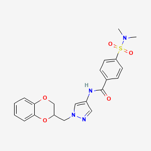 molecular formula C21H22N4O5S B2591985 N-(1-((2,3-ジヒドロベンゾ[b][1,4]ジオキシン-2-イル)メチル)-1H-ピラゾール-4-イル)-4-(N,N-ジメチルスルファモイル)ベンズアミド CAS No. 1797553-05-9