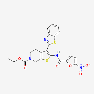 molecular formula C22H18N4O6S2 B2591998 ethyl 3-(benzo[d]thiazol-2-yl)-2-(5-nitrofuran-2-carboxamido)-4,5-dihydrothieno[2,3-c]pyridine-6(7H)-carboxylate CAS No. 864927-36-6
