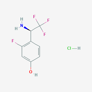 molecular formula C8H8ClF4NO B2591999 4-[(1R)-1-Amino-2,2,2-trifluoroethyl]-3-fluorophenol;hydrochloride CAS No. 2470279-78-6