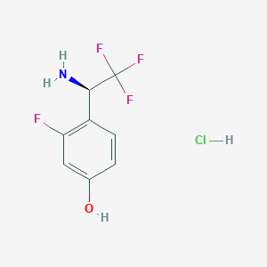 molecular formula C8H8ClF4NO B2591999 4-[(1R)-1-氨基-2,2,2-三氟乙基]-3-氟苯酚；盐酸盐 CAS No. 2470279-78-6