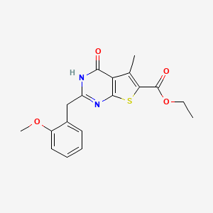 molecular formula C18H18N2O4S B2592007 ethyl 2-[(2-methoxyphenyl)methyl]-5-methyl-4-oxo-3H-thieno[2,3-d]pyrimidine-6-carboxylate CAS No. 743439-30-7