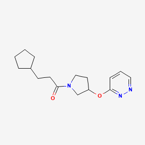 molecular formula C16H23N3O2 B2592032 3-Cyclopentyl-1-(3-(pyridazin-3-yloxy)pyrrolidin-1-yl)propan-1-one CAS No. 2034481-08-6