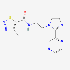 molecular formula C13H13N7OS B2592041 4-methyl-N-(2-(2-(pyrazin-2-yl)-1H-imidazol-1-yl)ethyl)-1,2,3-thiadiazole-5-carboxamide CAS No. 2034508-65-9