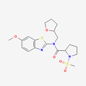 molecular formula C19H25N3O5S2 B2592070 N-(6-methoxybenzo[d]thiazol-2-yl)-1-(methylsulfonyl)-N-((tetrahydrofuran-2-yl)methyl)pyrrolidine-2-carboxamide CAS No. 1188363-15-6