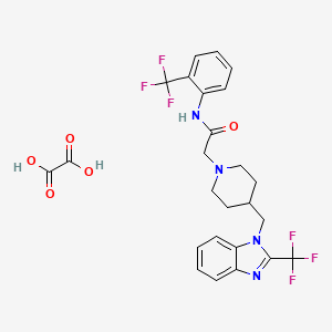 molecular formula C25H24F6N4O5 B2592075 2-(4-((2-(trifluoromethyl)-1H-benzo[d]imidazol-1-yl)methyl)piperidin-1-yl)-N-(2-(trifluoromethyl)phenyl)acetamide oxalate CAS No. 1351612-85-5