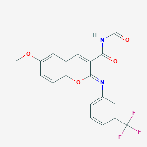 molecular formula C20H15F3N2O4 B2592077 N-acetyl-6-methoxy-2-[3-(trifluoromethyl)phenyl]iminochromene-3-carboxamide CAS No. 313232-86-9